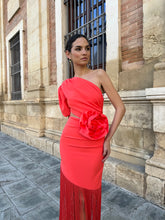 Load image into Gallery viewer, Sexy Elegant Red Fringe Dress with Floral applique from The King Kouture