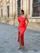 Load image into Gallery viewer, Sexy Elegant Red Fringe Dress with Floral applique from The King Kouture