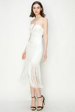 Load image into Gallery viewer, Sculpted Bodice Midi Dress with Fringe
