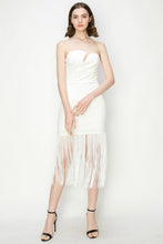 Load image into Gallery viewer, Sculpted Bodice Midi Dress with Fringe
