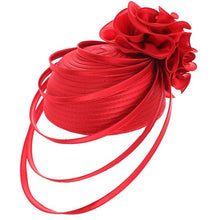 Load image into Gallery viewer, Floating Ribbon Rose Red Pillbox Fascinator Hat
