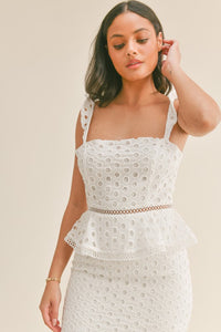 White Eyelet Dress Maxi Dress with High Low Hem Spring/Summer 2023