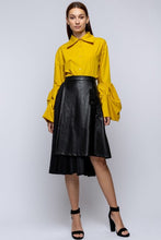 Load image into Gallery viewer, Just in for Fall Asymetrical Pleated Vegan Leather Skirt in Black Comes S M L XL
