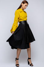Load image into Gallery viewer, Just in for Fall Asymetrical Pleated Vegan Leather Skirt in Black Comes S M L XL
