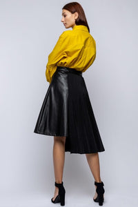 Just in for Fall Asymetrical Pleated Vegan Leather Skirt in Black Comes S M L XL