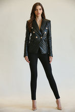 Load image into Gallery viewer, Just Arrived from Blithe Black Quilted Vegan Leather Blazer with Gold Buttons S/M/L