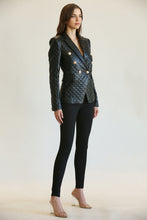 Load image into Gallery viewer, Just Arrived from Blithe Black Quilted Vegan Leather Blazer with Gold Buttons S/M/L