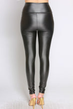 Load image into Gallery viewer, Liquid Leggings Black and Gold Faux Vegan PU Leather High Waisted Leggings
