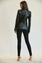 Load image into Gallery viewer, Just Arrived from Blithe Black Quilted Vegan Leather Blazer with Gold Buttons S/M/L