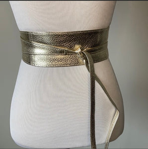 Vegan PU Leather Obi Wrap Belt  Black, Brown, Gold One Size