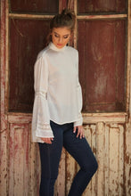 Load image into Gallery viewer, Boho Ivory Voile Shirt Kimono Sleeves
