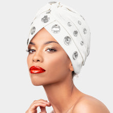 Load image into Gallery viewer, Black &amp; White Knitted Regal Turban With Rhinestones from The King Kouture
