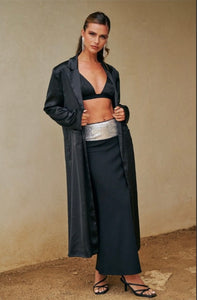 Just In Black Satin Maxi Jacket Blazer