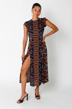 Load image into Gallery viewer, Ethnic Printed Black Midi Dress from The King Kouture
