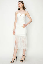 Load image into Gallery viewer, Sculpted Bodice Midi Dress with Fringe
