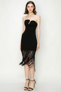 Black Fringe Bodycon Dress by Ina