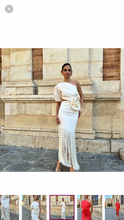 Load image into Gallery viewer, Stunning Elegant 1 Shoulder Cut Out Dress with Long Fringe X-Large White (Ivory)
