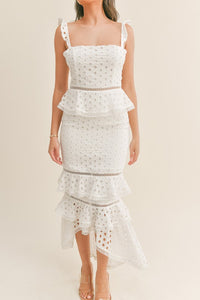 White Eyelet Dress Maxi Dress with High Low Hem Spring/Summer 2023