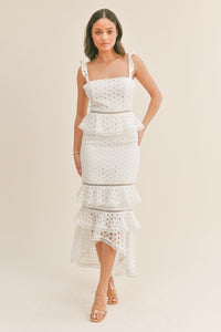 White Eyelet Dress Maxi Dress with High Low Hem Spring/Summer 2023