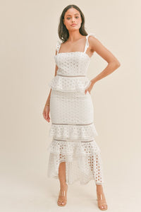 White Eyelet Dress Maxi Dress with High Low Hem Spring/Summer 2023