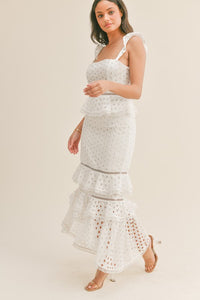 White Eyelet Dress Maxi Dress with High Low Hem Spring/Summer 2023