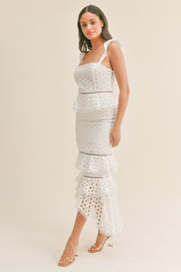 White Eyelet Dress Maxi Dress with High Low Hem Spring/Summer 2023