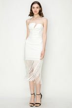 Load image into Gallery viewer, Sculpted Bodice Midi Dress with Fringe
