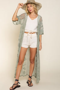 Pol Embroidered Lace Short Bell Sleeve Gray Kimono