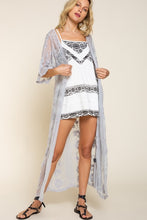 Load image into Gallery viewer, Pol Embroidered Lace Short Bell Sleeve Gray Kimono
