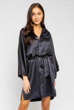Load image into Gallery viewer, NWT Black Satin Kimono Sleeve Shirt Dress S/M/L Fall/Winter 2022
