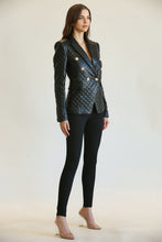 Load image into Gallery viewer, Just Arrived from Blithe Black Quilted Vegan Leather Blazer with Gold Buttons S/M/L
