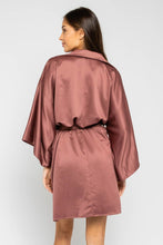 Load image into Gallery viewer, Satin Plum Kimono Sleeve Shirt Dress S/M/L Fall 2022
