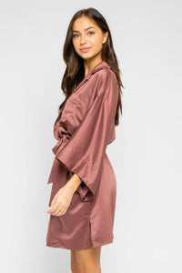 Satin Plum Kimono Sleeve Shirt Dress S/M/L Fall 2022