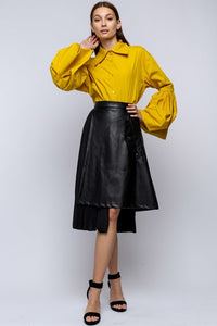 Just in for Fall Asymetrical Pleated Vegan Leather Skirt in Black Comes S M L XL