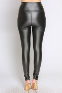 Liquid Leggings Black and Gold Faux Vegan PU Leather High Waisted Leggings
