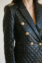 Load image into Gallery viewer, Just Arrived from Blithe Black Quilted Vegan Leather Blazer with Gold Buttons S/M/L
