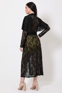 Sexy Long Strech Black Lace Trench Coat Jacket S/M/L