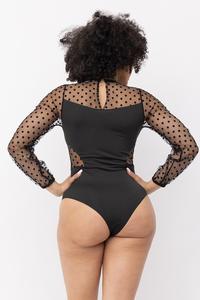 Black and Gold Studded Glam Delicate Swiss Dot Bodysuit Comes S/M/L/XL