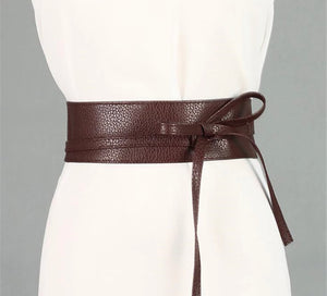 Vegan PU Leather Obi Wrap Belt  Black, Brown, Gold One Size