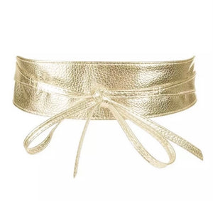 Vegan PU Leather Obi Wrap Belt  Black, Brown, Gold One Size