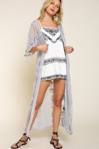 Pol Embroidered Lace Short Bell Sleeve Gray Kimono
