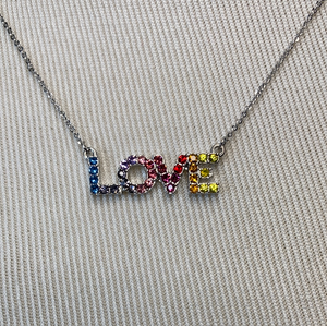 Rainbow Love Necklace Colorful Rhinestones