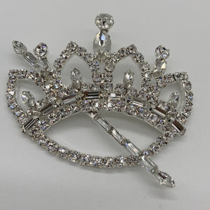 Large King Crown White Rhinestones Pin Brooch