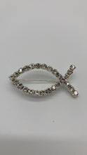 Load image into Gallery viewer, NWT Christian Fish Pin Brooch White Rhinestones
