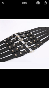 Black Vegan Leather Corset Belt Gold Grommets One Size