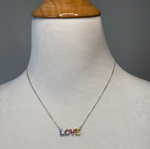 Rainbow Love Necklace Colorful Rhinestones