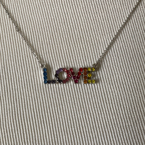 Rainbow Love Necklace Colorful Rhinestones