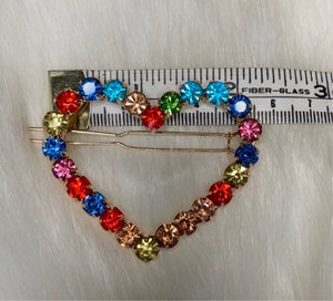 2 Large Rainbow Heart shaped Rhinestone Hair Clips