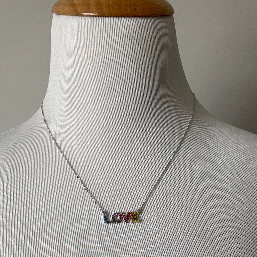 Rainbow Love Necklace Colorful Rhinestones