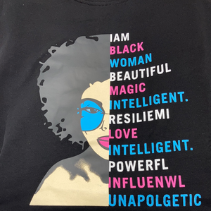 Oversized "I Am" Graphic Dress Black Cotton One Size